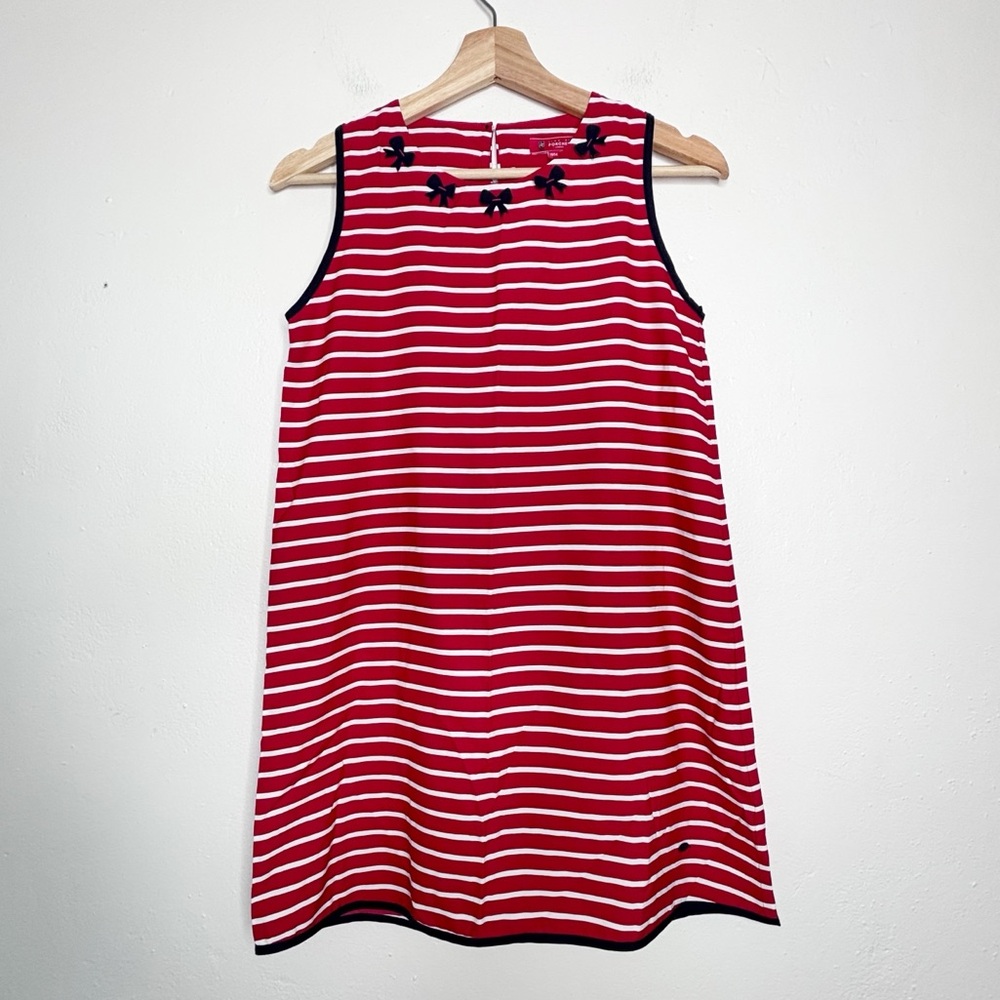 Lion of Porches London Red White Stripe Navy Bow Appliqué Dress Size 13/14 EUC
